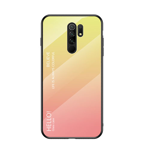 Xiaomi Redmi 9 Prime India用ハイブリットバンパーケース プラスチック 鏡面 虹 グラデーション 勾配色 カバー LS1 Xiaomi イエロー