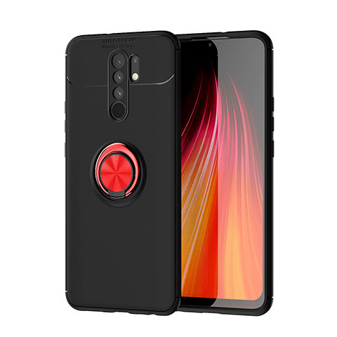 Xiaomi Redmi 9 Prime India用極薄ソフトケース シリコンケース 耐衝撃 全面保護 アンド指輪 マグネット式 バンパー SD1 Xiaomi レッド・ブラック