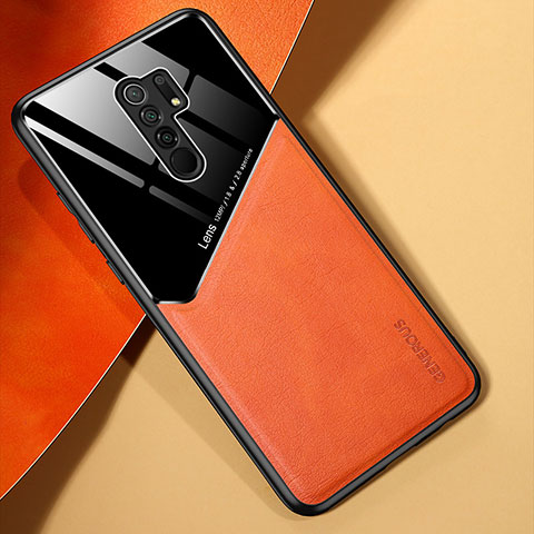 Xiaomi Redmi 9 Prime India用シリコンケース ソフトタッチラバー レザー柄 アンドマグネット式 Xiaomi オレンジ