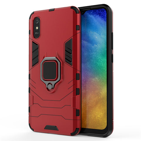 Xiaomi Redmi 9A用ハイブリットバンパーケース プラスチック アンド指輪 マグネット式 R01 Xiaomi レッド