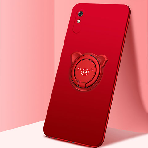 Xiaomi Redmi 9A用極薄ソフトケース シリコンケース 耐衝撃 全面保護 アンド指輪 マグネット式 バンパー T02 Xiaomi レッド