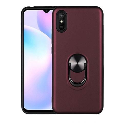 Xiaomi Redmi 9A用極薄ソフトケース シリコンケース 耐衝撃 全面保護 アンド指輪 マグネット式 バンパー T03 Xiaomi ワインレッド