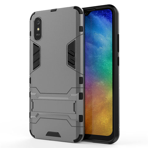 Xiaomi Redmi 9A用ハイブリットバンパーケース スタンド プラスチック 兼シリコーン カバー R01 Xiaomi グレー