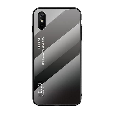 Xiaomi Redmi 9A用ハイブリットバンパーケース プラスチック 鏡面 虹 グラデーション 勾配色 カバー LS1 Xiaomi ダークグレー