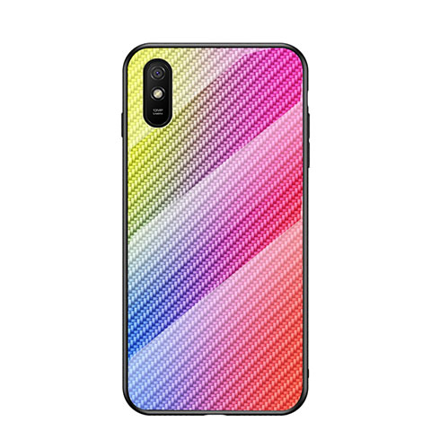 Xiaomi Redmi 9A用ハイブリットバンパーケース プラスチック 鏡面 虹 グラデーション 勾配色 カバー LS2 Xiaomi ピンク