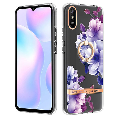 Xiaomi Redmi 9A用シリコンケース ソフトタッチラバー バタフライ パターン カバー アンド指輪 Y06B Xiaomi パープル