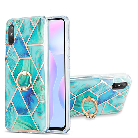 Xiaomi Redmi 9A用シリコンケース ソフトタッチラバー バタフライ パターン カバー アンド指輪 Y01B Xiaomi グリーン