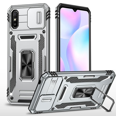 Xiaomi Redmi 9A用ハイブリットバンパーケース プラスチック アンド指輪 マグネット式 MQ4 Xiaomi シルバー