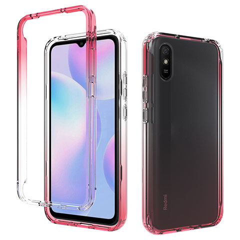 Xiaomi Redmi 9A用前面と背面 360度 フルカバー 極薄ソフトケース シリコンケース 耐衝撃 全面保護 バンパー 勾配色 透明 Xiaomi レッド