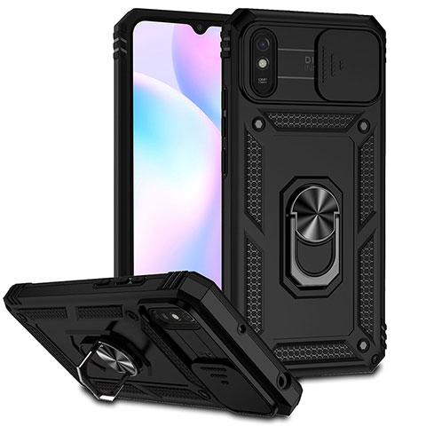 Xiaomi Redmi 9A用ハイブリットバンパーケース プラスチック アンド指輪 マグネット式 QW3 Xiaomi ブラック