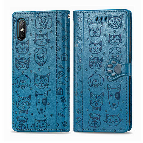 Xiaomi Redmi 9AT用手帳型 レザーケース スタンド パターン カバー S03D Xiaomi ネイビー