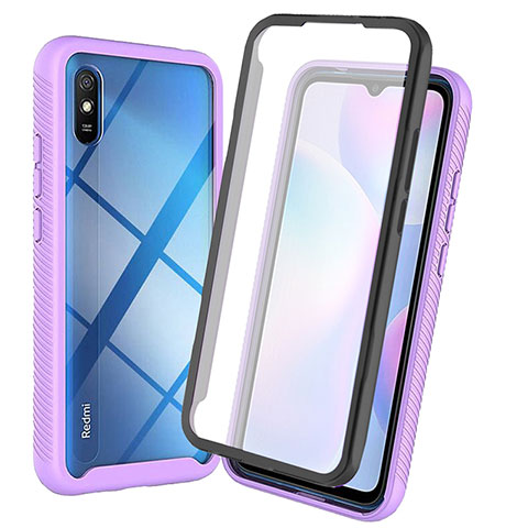 Xiaomi Redmi 9AT用360度 フルカバー ハイブリットバンパーケース クリア透明 プラスチック カバー ZJ3 Xiaomi パープル