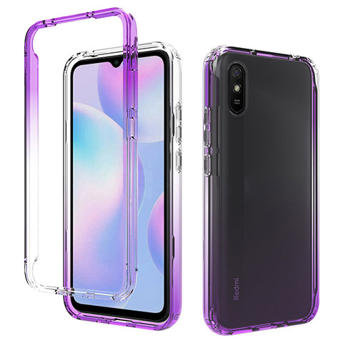 Xiaomi Redmi 9AT用前面と背面 360度 フルカバー 極薄ソフトケース シリコンケース 耐衝撃 全面保護 バンパー 勾配色 透明 Xiaomi パープル