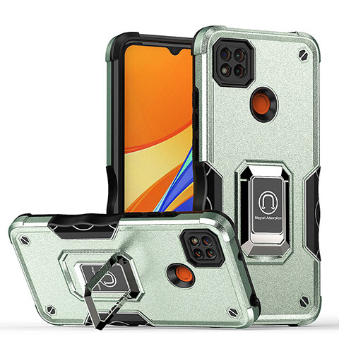 Xiaomi Redmi 9C用ハイブリットバンパーケース プラスチック アンド指輪 マグネット式 QW1 Xiaomi ライトグリーン