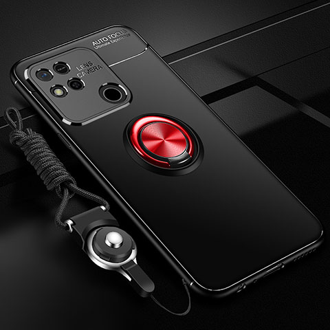 Xiaomi Redmi 9C NFC用極薄ソフトケース シリコンケース 耐衝撃 全面保護 アンド指輪 マグネット式 バンパー SD3 Xiaomi レッド・ブラック