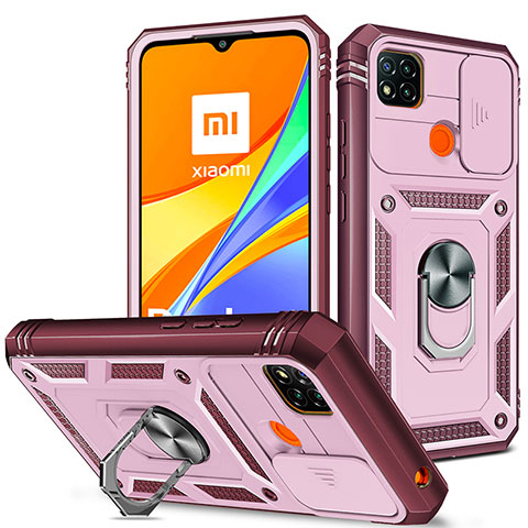 Xiaomi Redmi 9C NFC用ハイブリットバンパーケース プラスチック アンド指輪 マグネット式 MQ5 Xiaomi ピンク