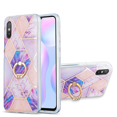 Xiaomi Redmi 9i用シリコンケース ソフトタッチラバー バタフライ パターン カバー アンド指輪 Y01B Xiaomi ラベンダー