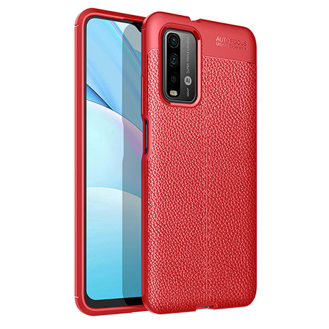 Xiaomi Redmi 9T 4G用シリコンケース ソフトタッチラバー レザー柄 カバー Xiaomi レッド