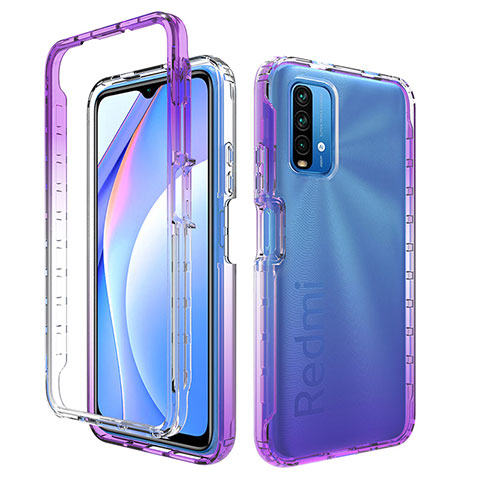 Xiaomi Redmi 9T 4G用前面と背面 360度 フルカバー 極薄ソフトケース シリコンケース 耐衝撃 全面保護 バンパー 勾配色 透明 Xiaomi パープル