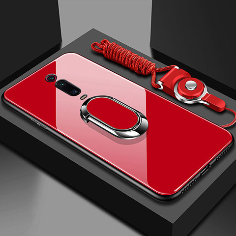 Xiaomi Redmi K20 Pro用ハイブリットバンパーケース プラスチック 鏡面 カバー アンド指輪 マグネット式 T01 Xiaomi レッド