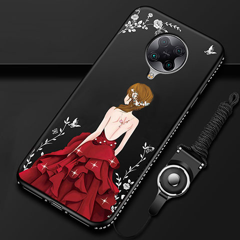 Xiaomi Redmi K30 Pro Zoom用シリコンケース ソフトタッチラバー バタフライ ドレスガール ドレス少女 カバー Xiaomi レッド・ブラック