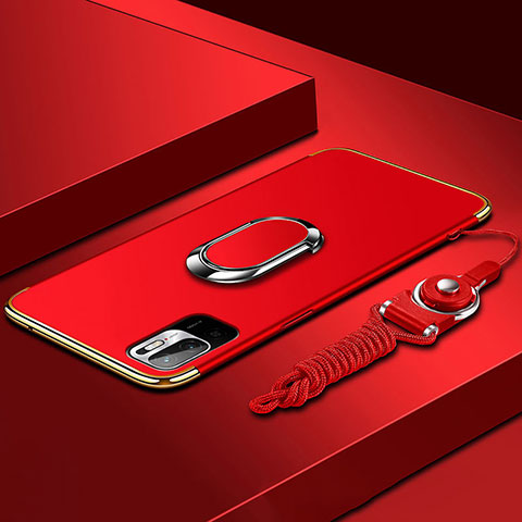Xiaomi Redmi Note 10 5G用ケース 高級感 手触り良い メタル兼プラスチック バンパー アンド指輪 Xiaomi レッド