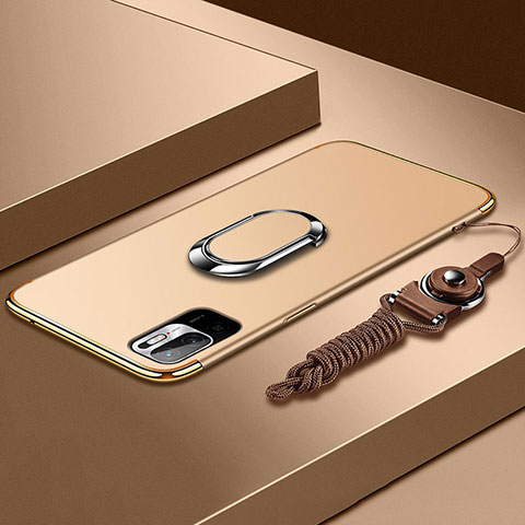 Xiaomi Redmi Note 10 5G用ケース 高級感 手触り良い メタル兼プラスチック バンパー アンド指輪 Xiaomi ゴールド