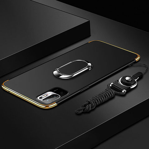 Xiaomi Redmi Note 10 5G用ケース 高級感 手触り良い メタル兼プラスチック バンパー アンド指輪 Xiaomi ブラック