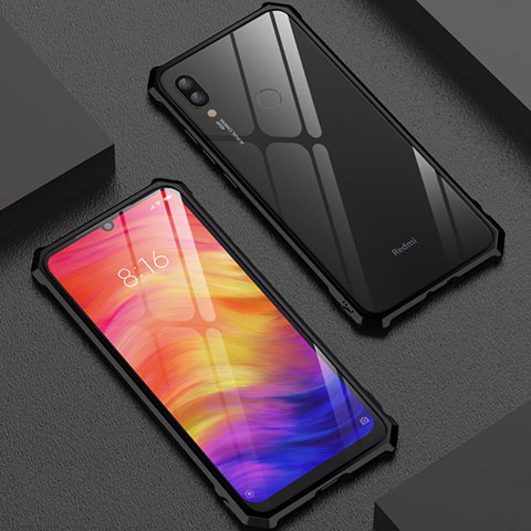 Xiaomi Redmi Note 7用ケース 高級感 手触り良い アルミメタル 製の金属製 360度 フルカバーバンパー 鏡面 カバー M03 Xiaomi ブラック