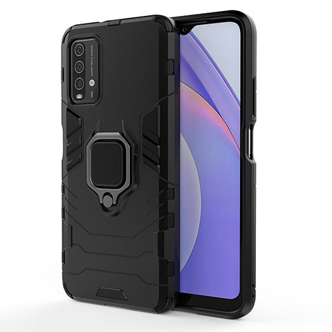 Xiaomi Redmi Note 9 4G用ハイブリットバンパーケース プラスチック アンド指輪 マグネット式 KC1 Xiaomi ブラック