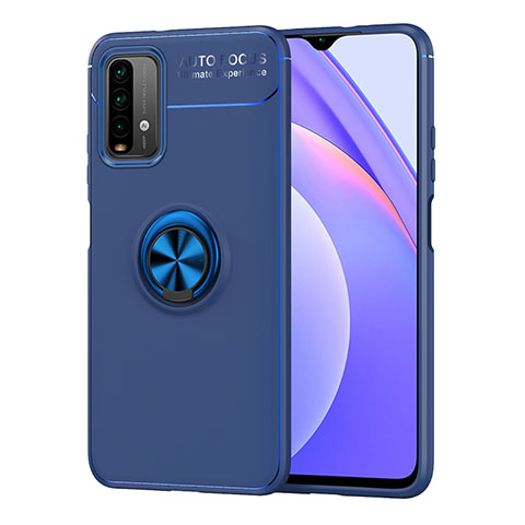 Xiaomi Redmi Note 9 4G用極薄ソフトケース シリコンケース 耐衝撃 全面保護 アンド指輪 マグネット式 バンパー SD1 Xiaomi ネイビー