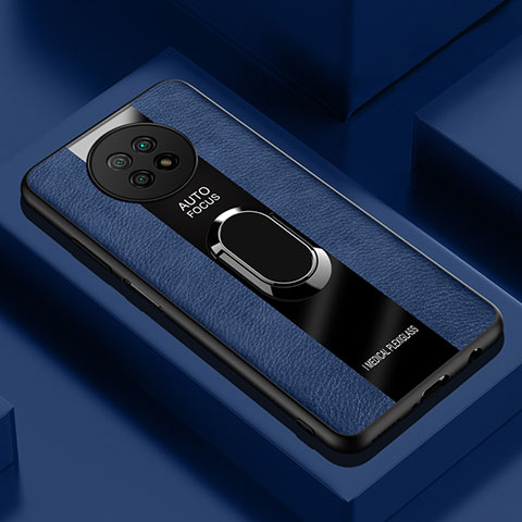 Xiaomi Redmi Note 9 5G用シリコンケース ソフトタッチラバー レザー柄 アンド指輪 マグネット式 PB1 Xiaomi ネイビー