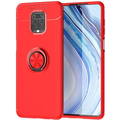 Xiaomi Redmi Note 9 Pro用極薄ソフトケース シリコンケース 耐衝撃 全面保護 アンド指輪 マグネット式 バンパー Xiaomi レッド