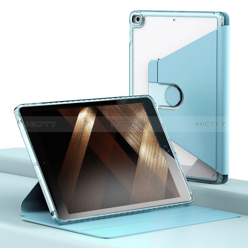 Apple iPad 10.2 (2019)用手帳型 レザーケース スタンド カバー H01 アップル ライトブルー