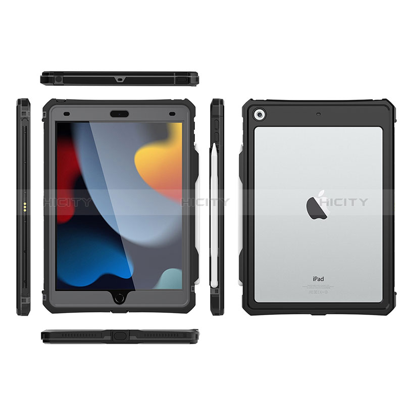 Apple iPad 10.2 (2019)用完全防水ケース ハイブリットバンパーカバー 高級感 手触り良い 360度 W01 アップル ブラック