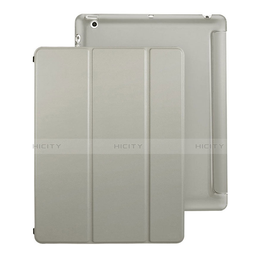 Apple iPad 3用手帳型 レザーケース スタンド アップル グレー