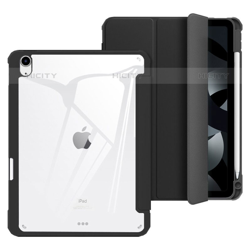 Apple iPad Air 4 10.9 (2020)用手帳型 レザーケース スタンド カバー H02 アップル ブラック