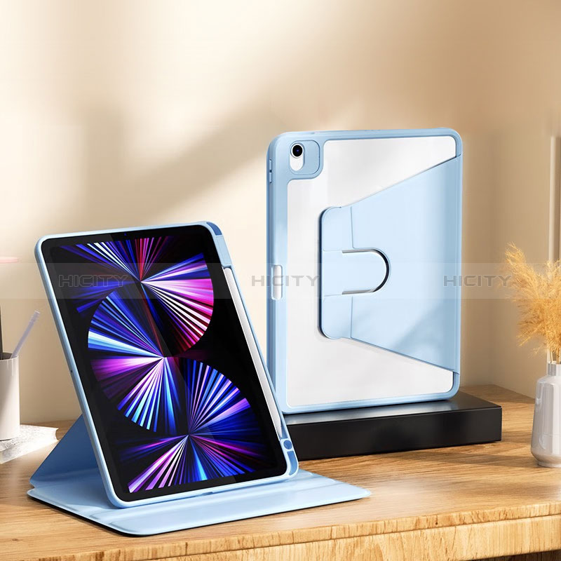 Apple iPad Air 5 10.9 (2022)用手帳型 レザーケース スタンド カバー H06 アップル ライトブルー