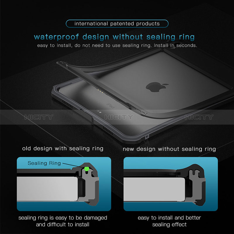 Apple iPad Air 5 10.9 (2022)用完全防水ケース ハイブリットバンパーカバー 高級感 手触り良い 360度 W01 アップル ブラック