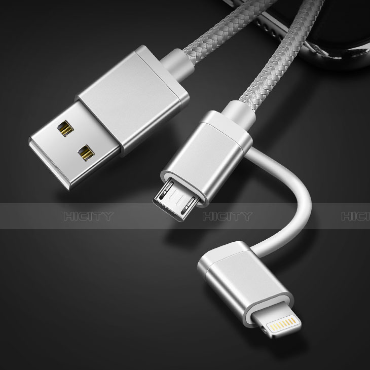 Apple iPad Mini用Lightning USBケーブル 充電ケーブル Android Micro USB C01 アップル シルバー