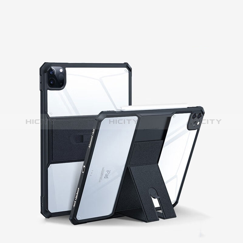 Apple iPad Pro 11 (2022)用極薄ソフトケース シリコンケース 耐衝撃 全面保護 クリア透明 スタンド S02 アップル ブラック