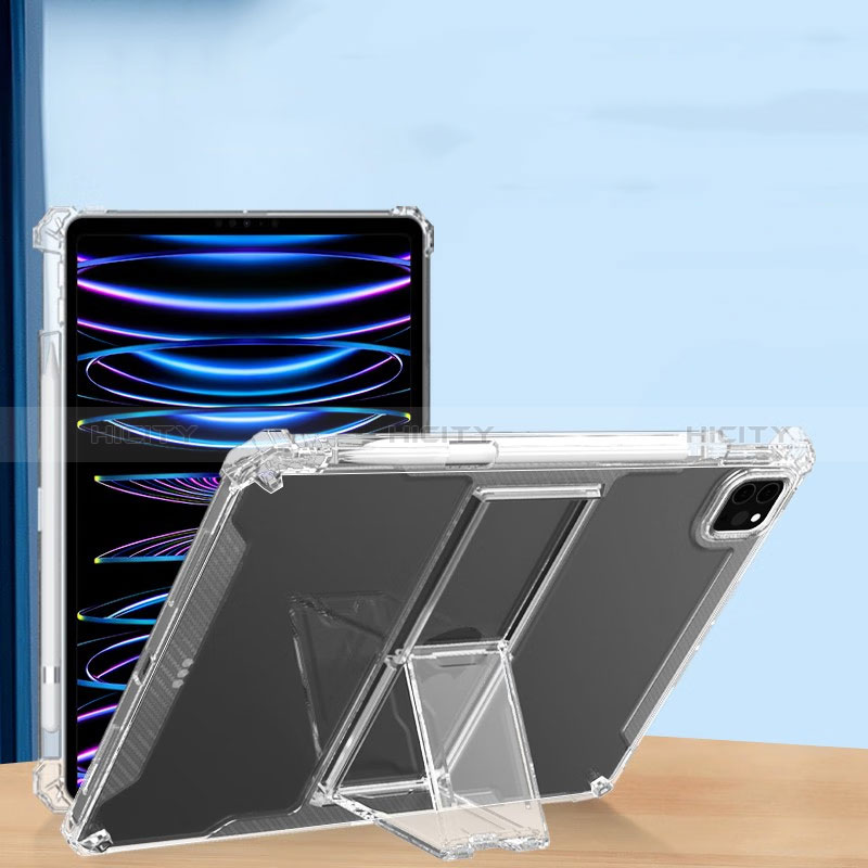 Apple iPad Pro 12.9 (2022)用極薄ソフトケース シリコンケース 耐衝撃 全面保護 クリア透明 スタンド S01 アップル クリア