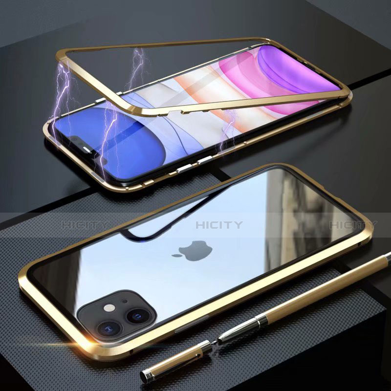 Apple iPhone 11用ケース 高級感 手触り良い アルミメタル 製の金属製 360度 フルカバーバンパー 鏡面 カバー M09 アップル ゴールド