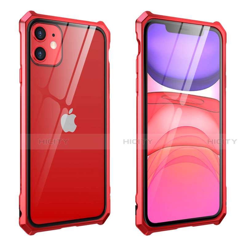 Apple iPhone 11用ケース 高級感 手触り良い アルミメタル 製の金属製 360度 フルカバーバンパー 鏡面 カバー M10 アップル レッド