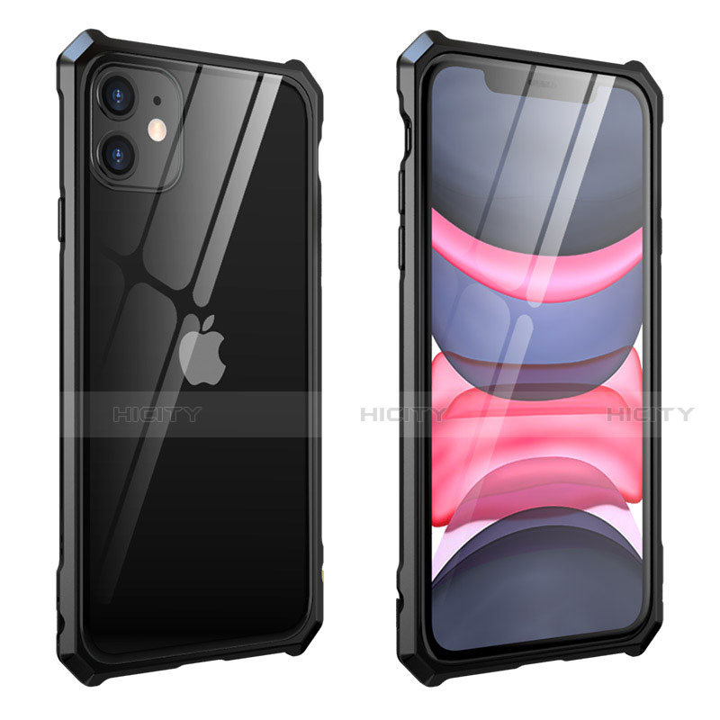 Apple iPhone 11用ケース 高級感 手触り良い アルミメタル 製の金属製 360度 フルカバーバンパー 鏡面 カバー M10 アップル ブラック