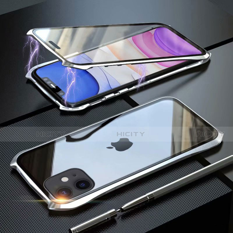 Apple iPhone 11用ケース 高級感 手触り良い アルミメタル 製の金属製 360度 フルカバーバンパー 鏡面 カバー M06 アップル シルバー