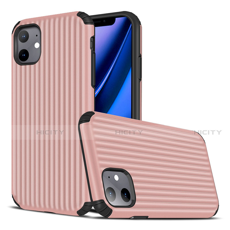 Apple iPhone 11用シリコンケース ソフトタッチラバー ライン カバー Z01 アップル ローズゴールド