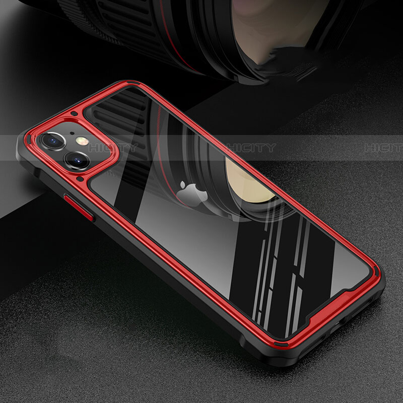 Apple iPhone 11用ケース 高級感 手触り良い アルミメタル 製の金属製 360度 フルカバーバンパー 鏡面 カバー T05 アップル レッド