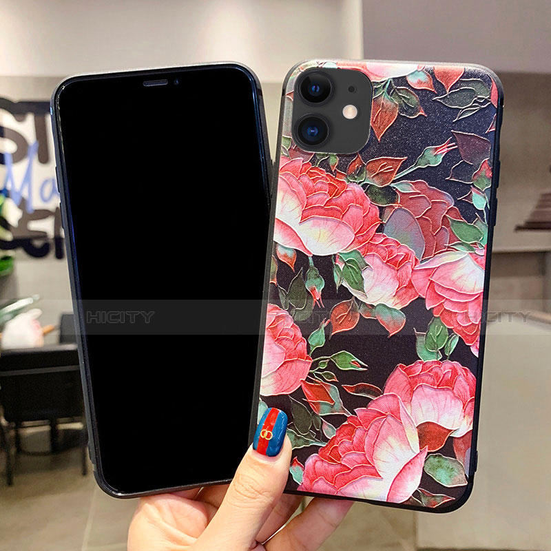 Apple iPhone 11用シリコンケース ソフトタッチラバー 花 カバー H12 アップル 