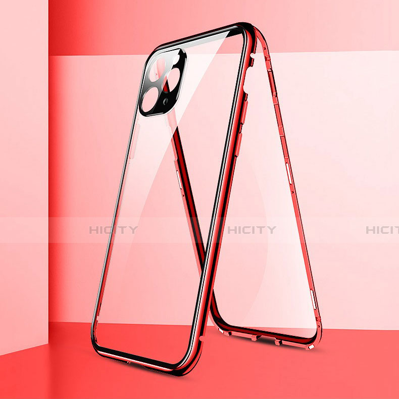 Apple iPhone 11 Pro用ケース 高級感 手触り良い アルミメタル 製の金属製 360度 フルカバーバンパー 鏡面 カバー T05 アップル レッド